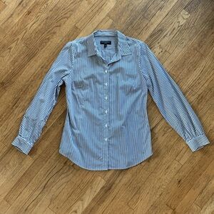 EUC Banana Republic Tailored Fit Navy and White Striped Blouse, Size 10
